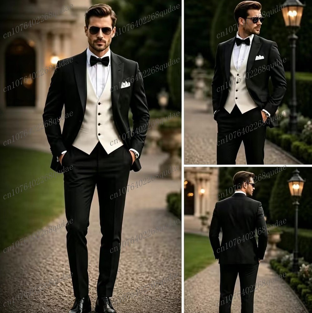 Formal Wear For Men Black Suit - Formele Zwart-wit Mannen Pak Bruiloft Bruidegom