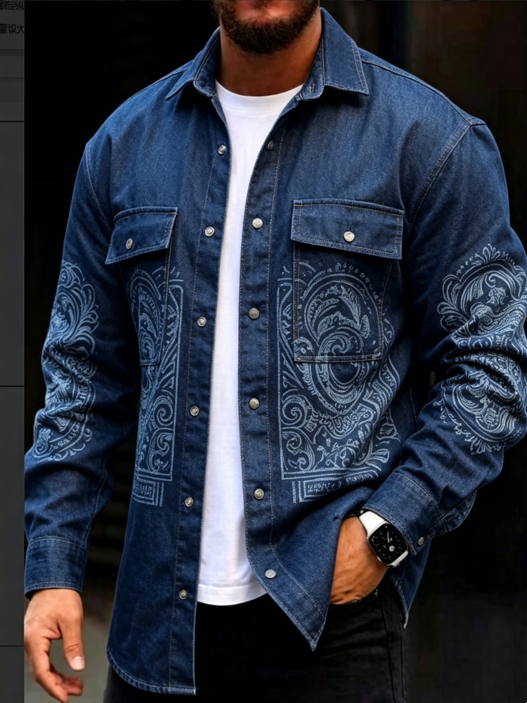 Men'S Ethnic & Formal Designer Wear Studio S - Retro bandana paisley grafische nep-denim overhemd