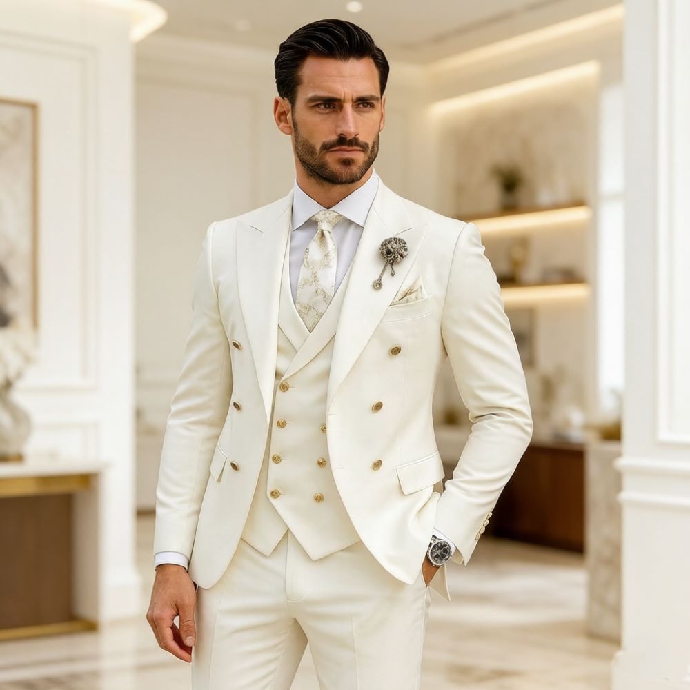 Men'S Formal Wear In Wedding - Heren Ivoorbruin Bruidspak Slim Fit 3-delig