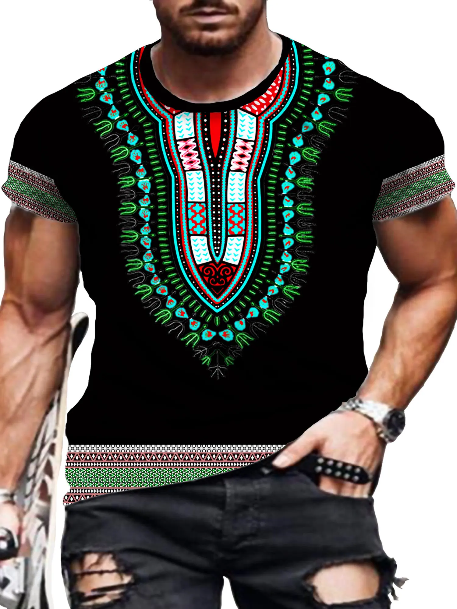 Men'S Ethnic & Formal Designer Wear Studio S - Casual heren T-shirts Afrikaanse etnische cultuur