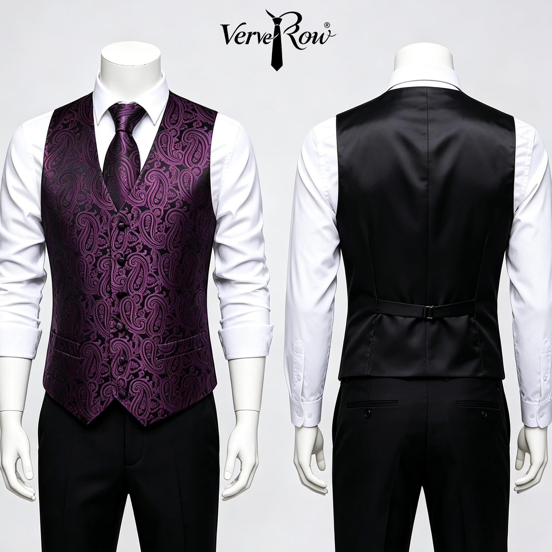 Men Formal Wear Purple - Heren paarse stropdas zakdoek driedelig pak