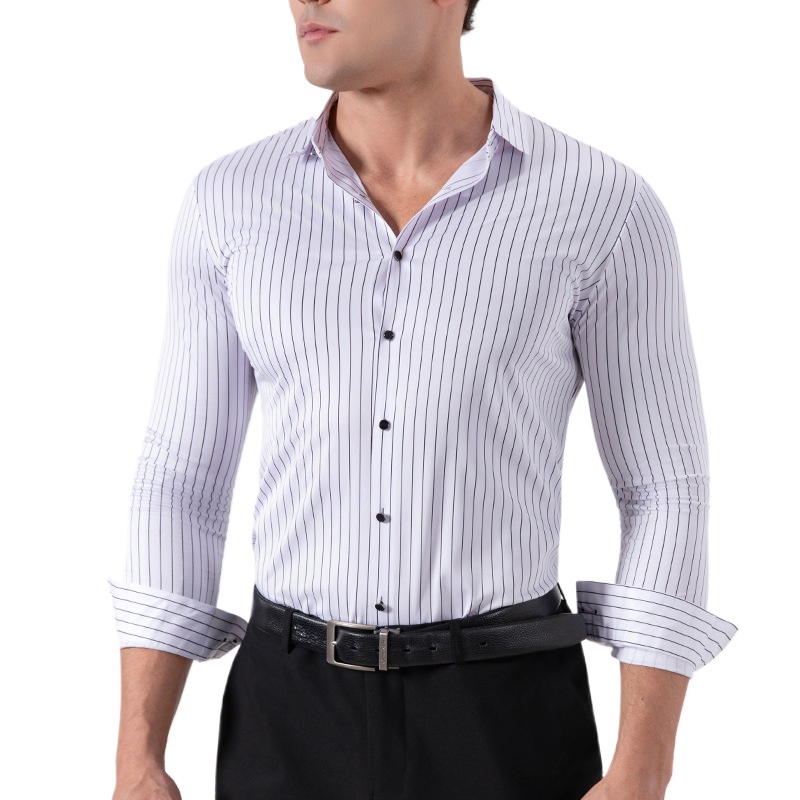 Mens Formal - Retro gestreepte kreukvrije stretch overhemden voor