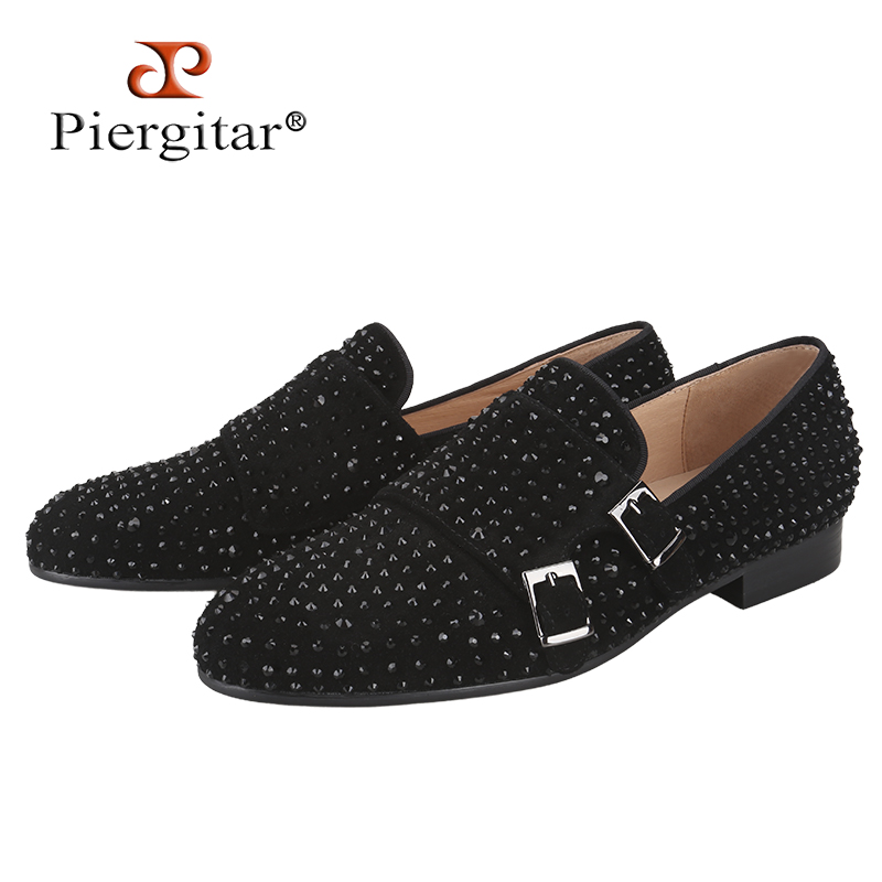 Men'S Formal Wear - Piergitar Nieuwe Zwarte Suede Mannen Dubbele