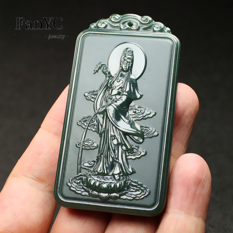 Men'S Ethnic & Formal Designer Wear Studio S - Natuurlijke Hetian Jade Qingyu Guanyin Ketting