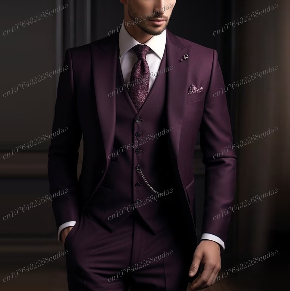 Men Formal Wear Purple - Formele donkerpaarse herenpak bruiloft feest bruidegom