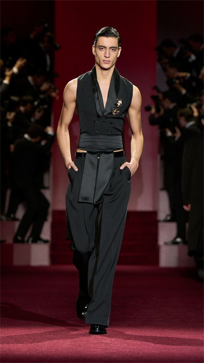 Men'S Formal Wear Waistcoat - Zwarte Mannen Pakken 2-delig Vest +