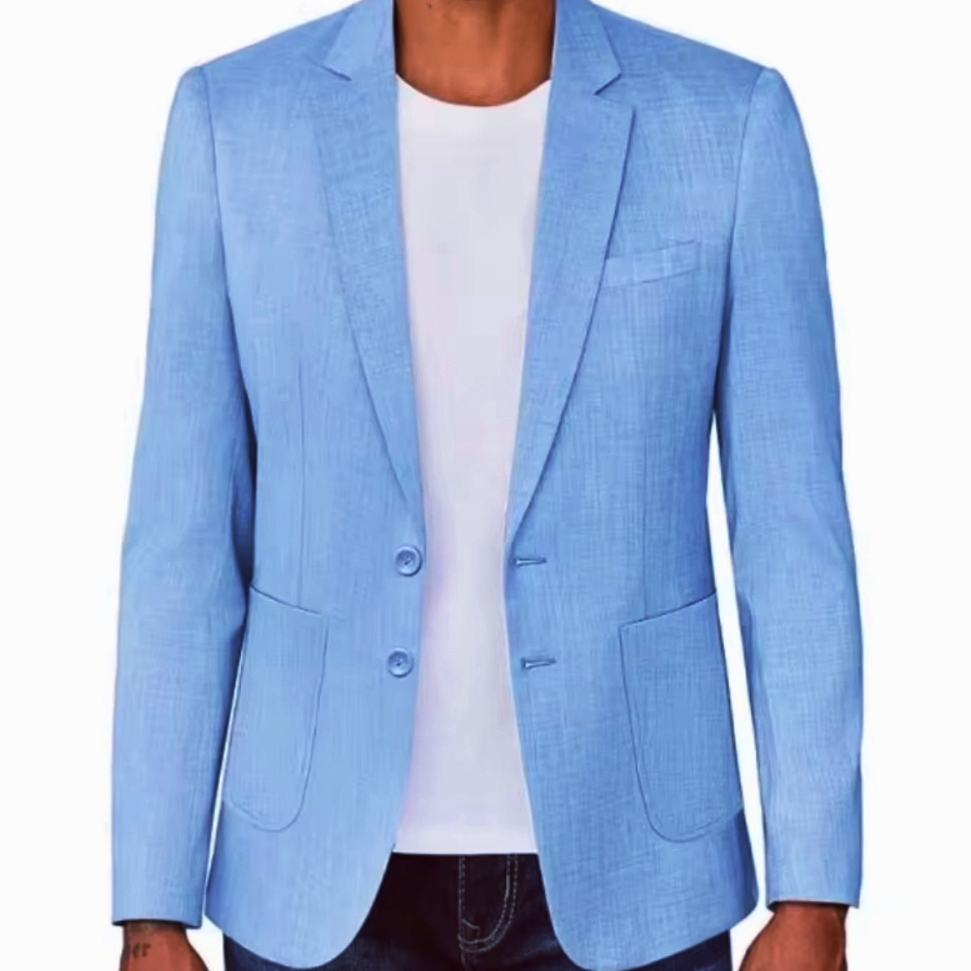 Men Formal Wear Blue - Slim Fit Heren Beige/Blauw Linnen Blazer