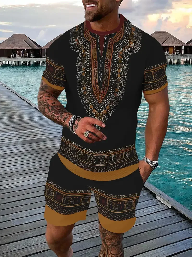 Men'S Ethnic & Formal Designer Wear Studio S - Vintage heren T-shirts shorts set 3D