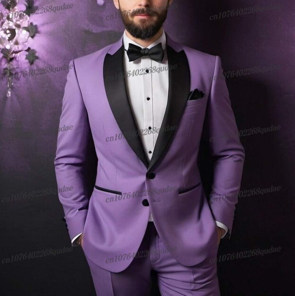Men Formal Wear Purple - Zwarte Kraag Licht Paars Formele Mannen