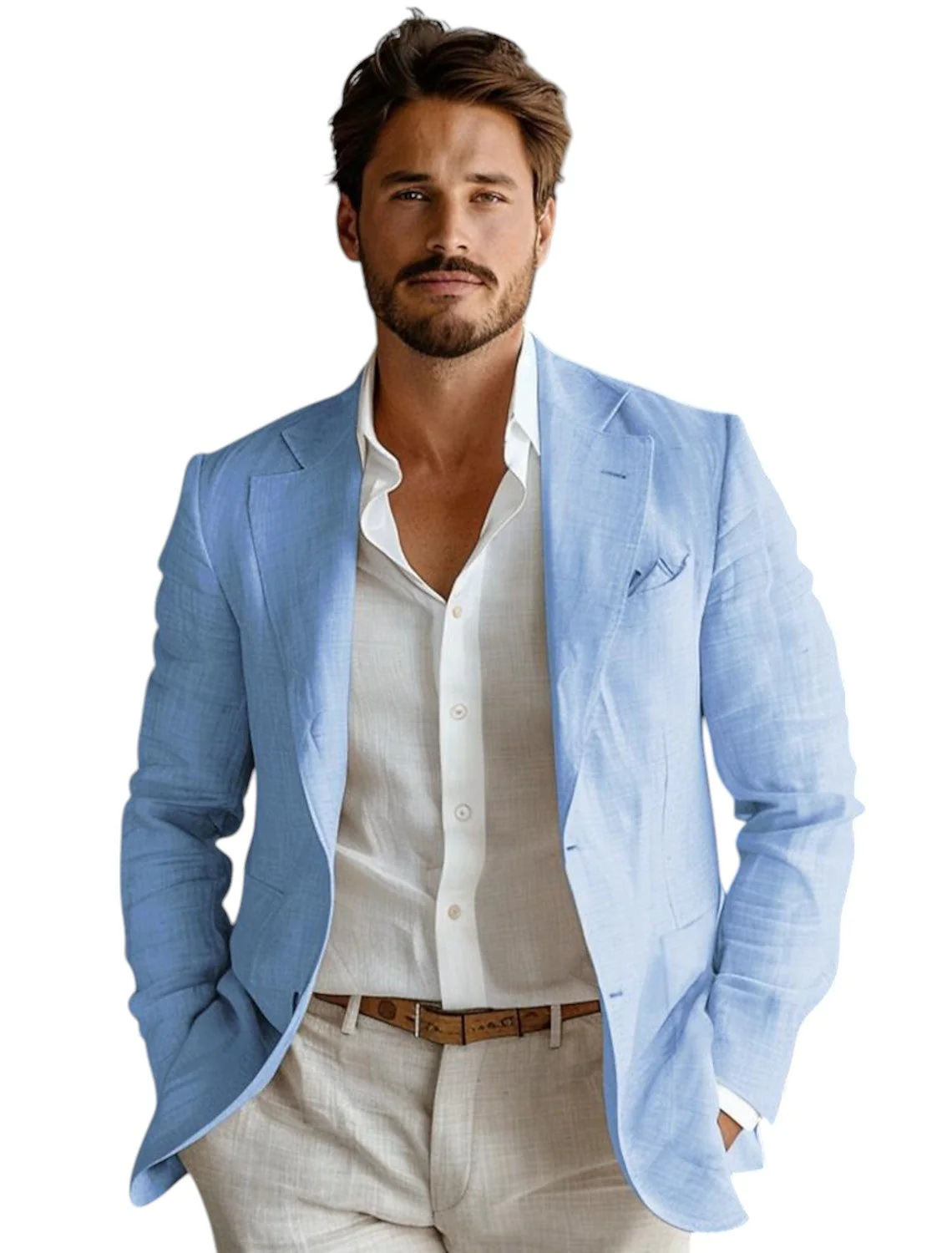 Men Formal Wear Blue - Blauwe Slim Fit Heren Linnen Blazer