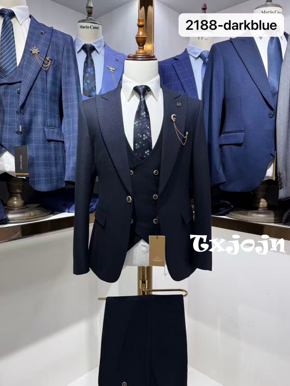 Men Formal Wear Blue - Donkerblauw Herenpak 3-delig, zakelijk, stijlvol, met