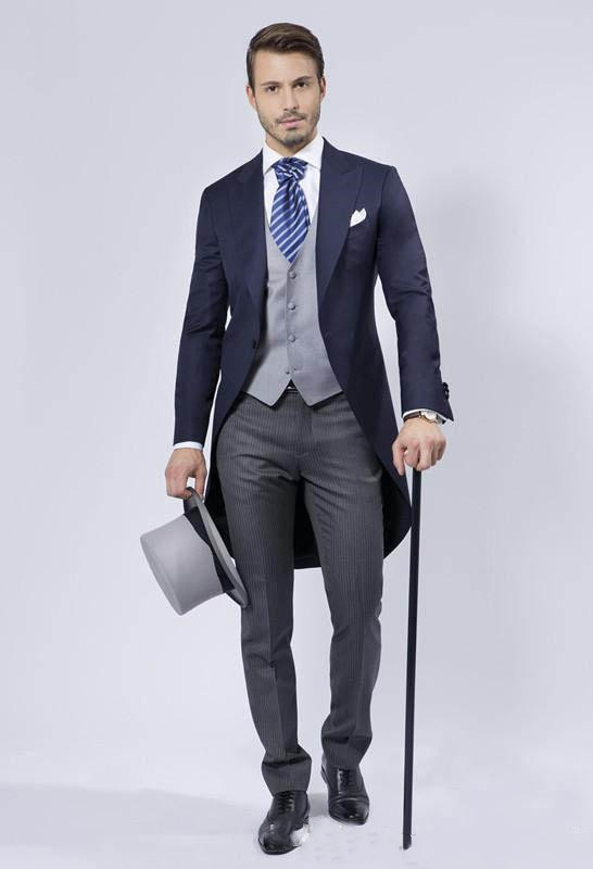 Men Formal Wear Blue - Op maat gemaakte bruidegomslipjas, knappe formele