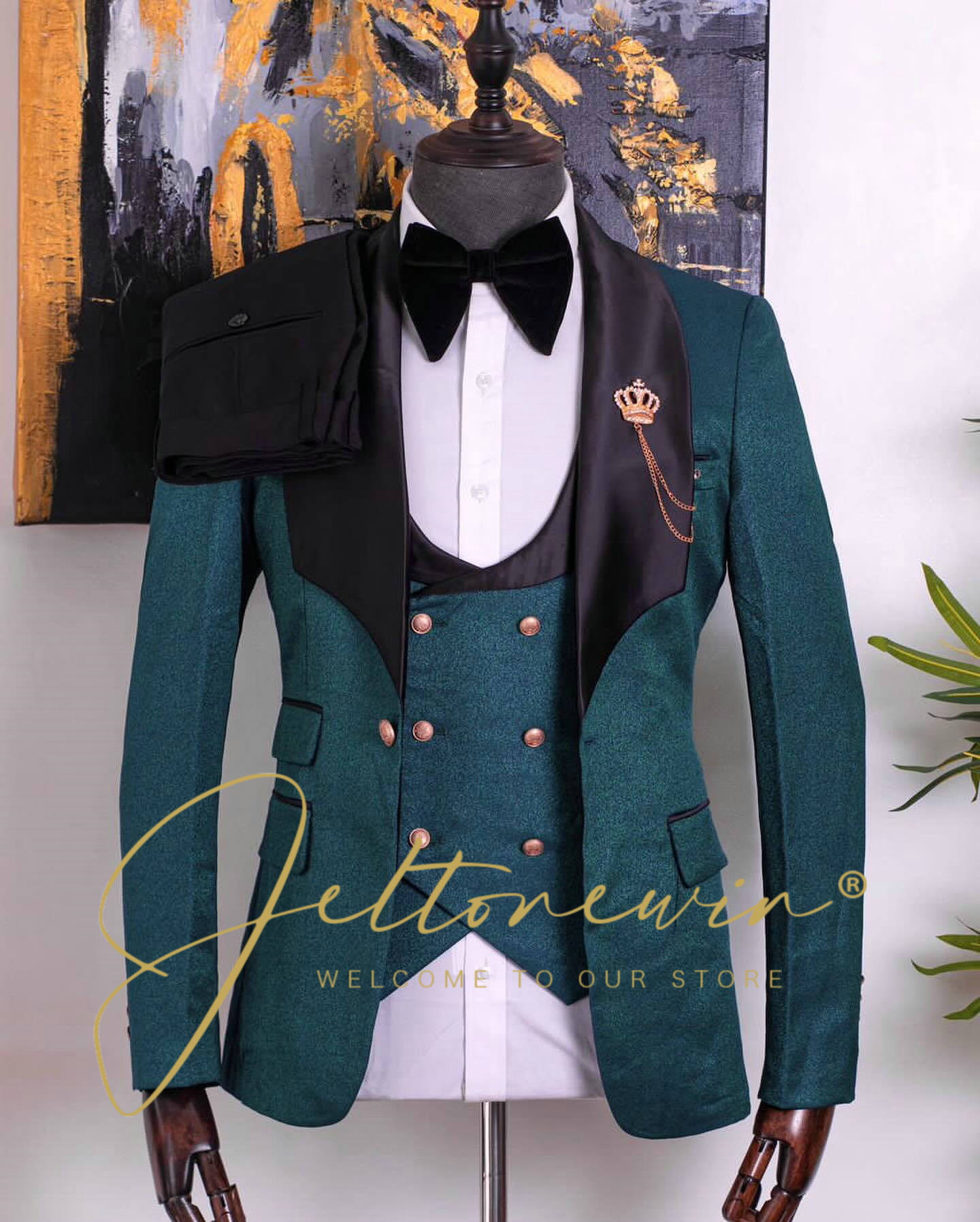 Men Formal Wear Green - Groene driedelige smokingpakset voor heren met