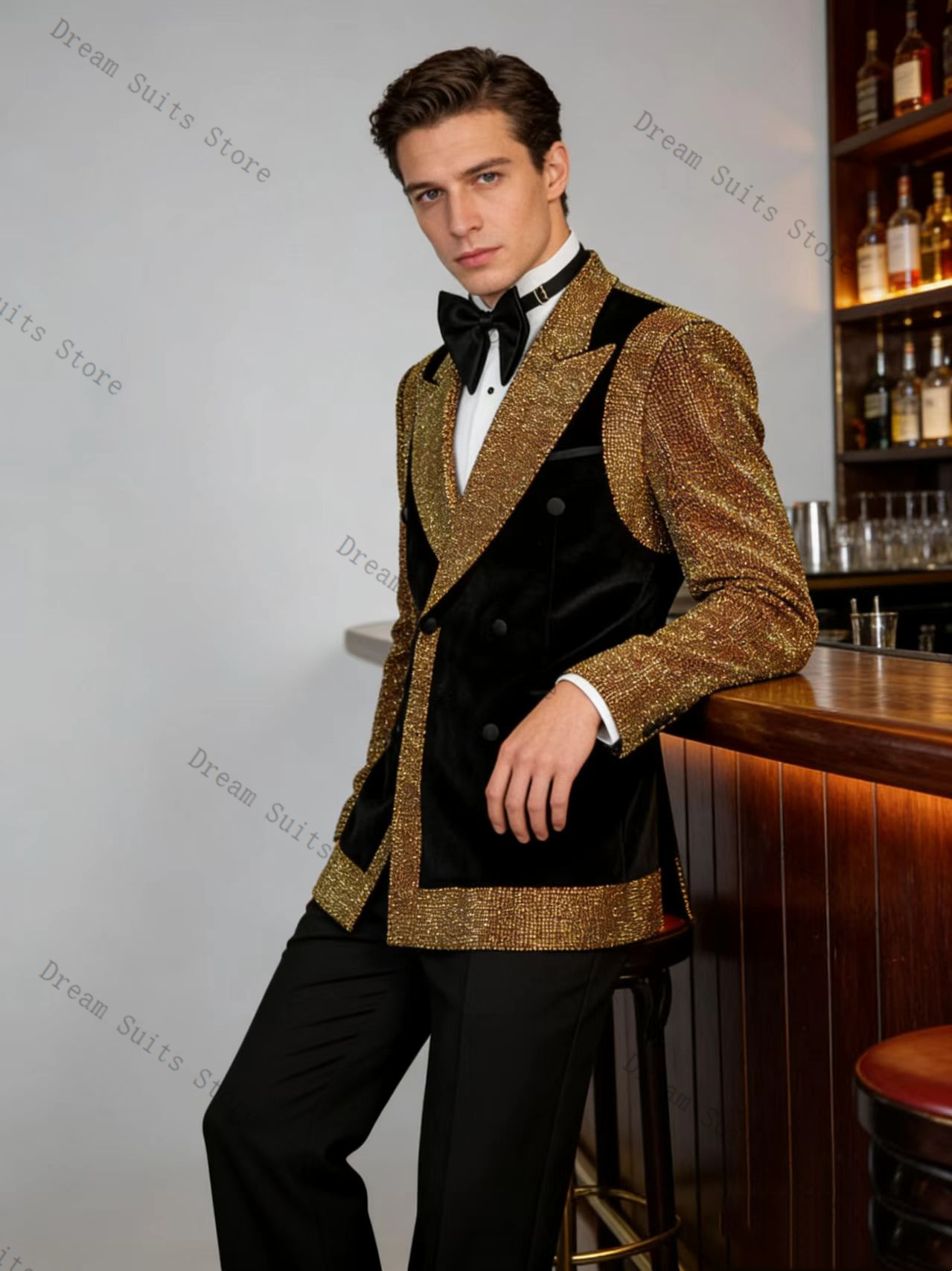 Formal Wear For Men Black Suit - Gouden Kristallen Mannen Pak Set 2
