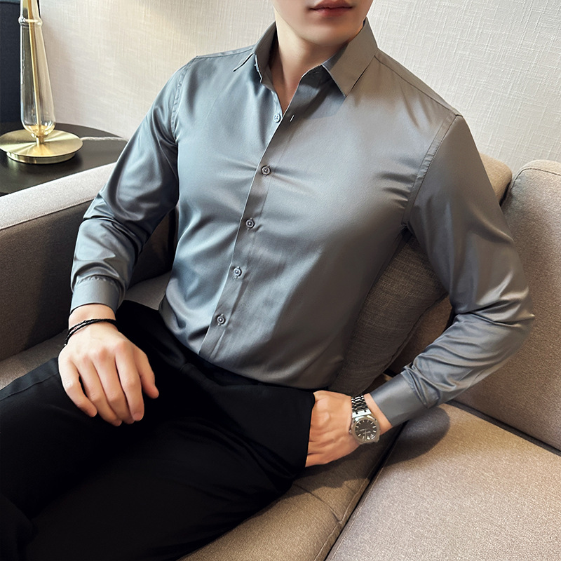 Men Formal Wear Shirts - Naadloze Zijden Casual Shirt, Lange Mouwen