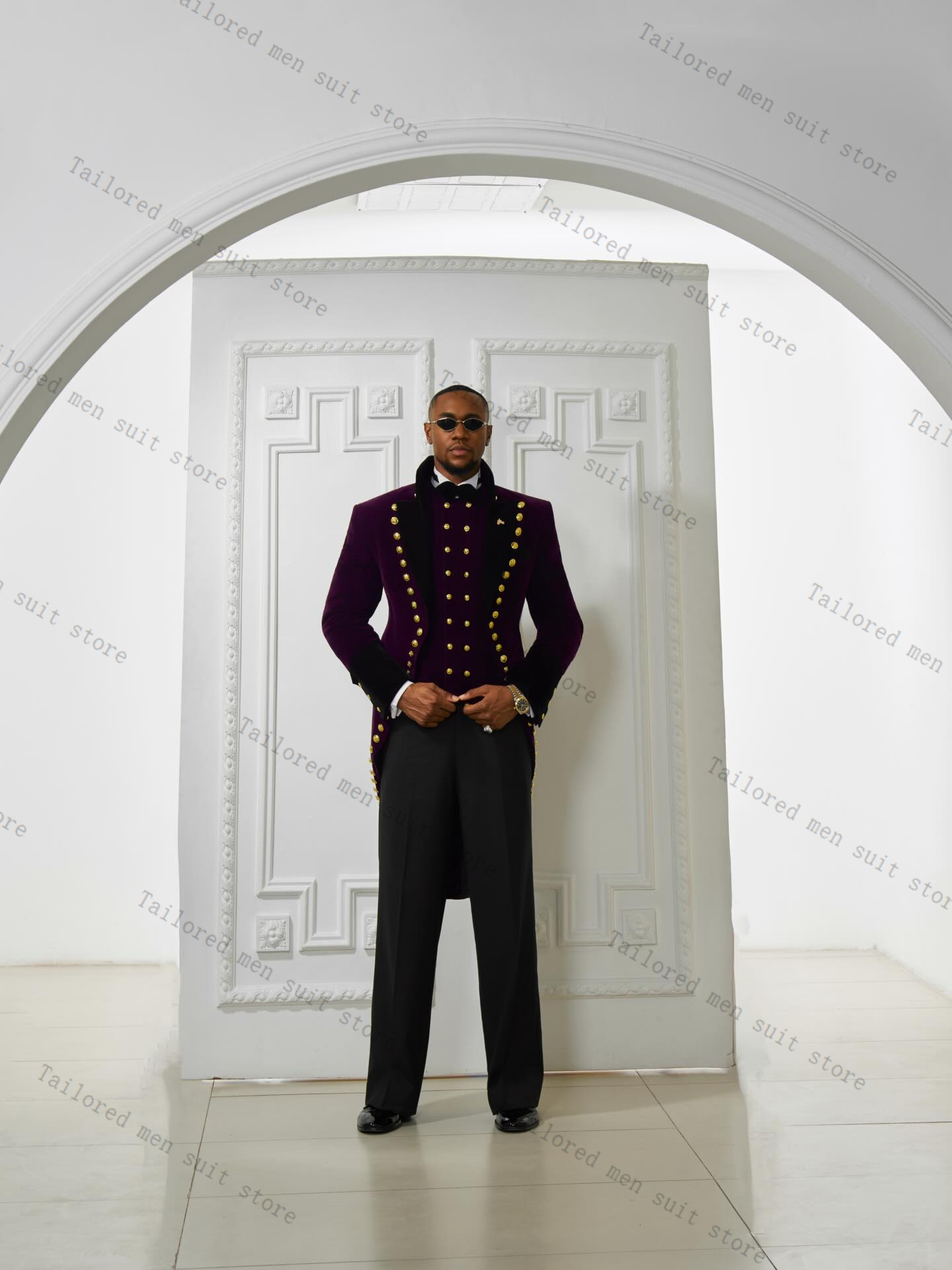 Men Formal Wear Purple - Paarse mannen pakken broek set 2-delig