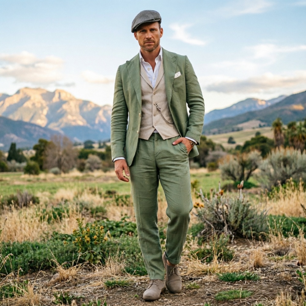 Sagegroene linnen heren driede - Men Formal Wear Green recensie en prijs