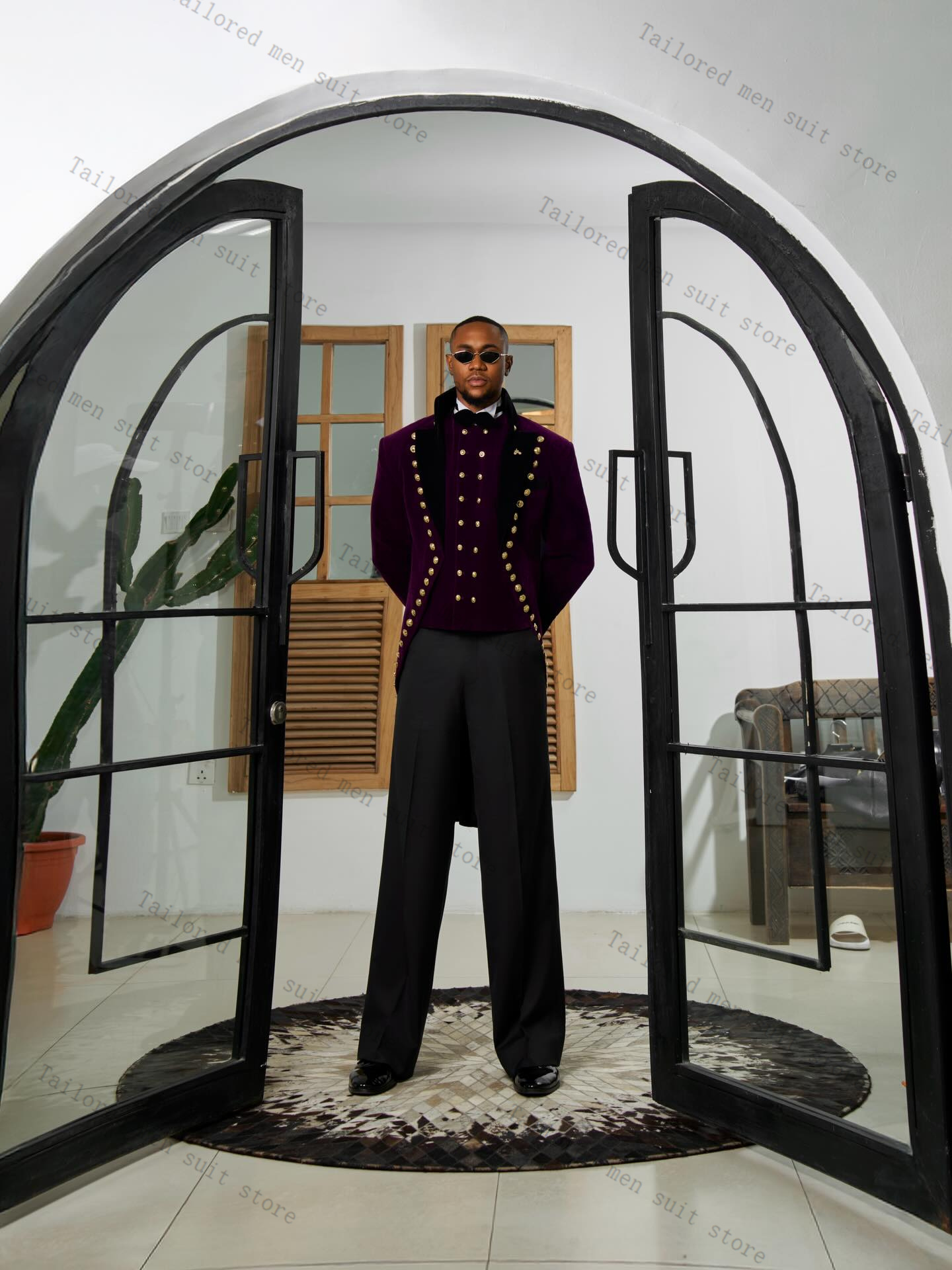 Paarse mannen pakken broek set - Men Formal Wear Purple recensie en prijs
